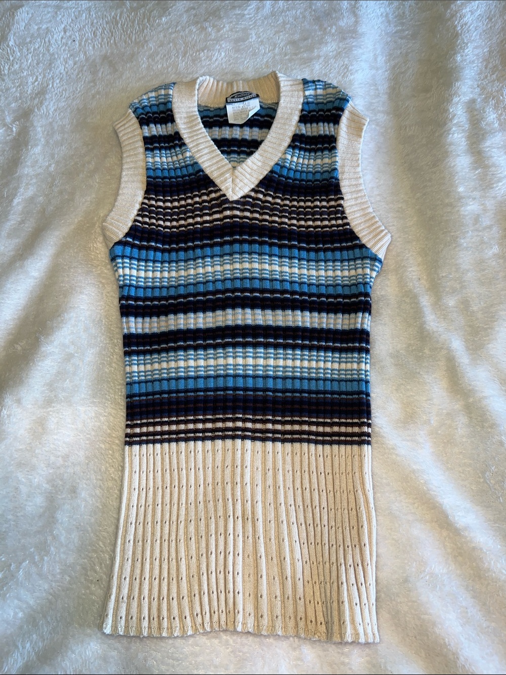 Vintage Multi-Colored Striped Knit Vest | Retro 90s Preppy Indie Cottagecore Top